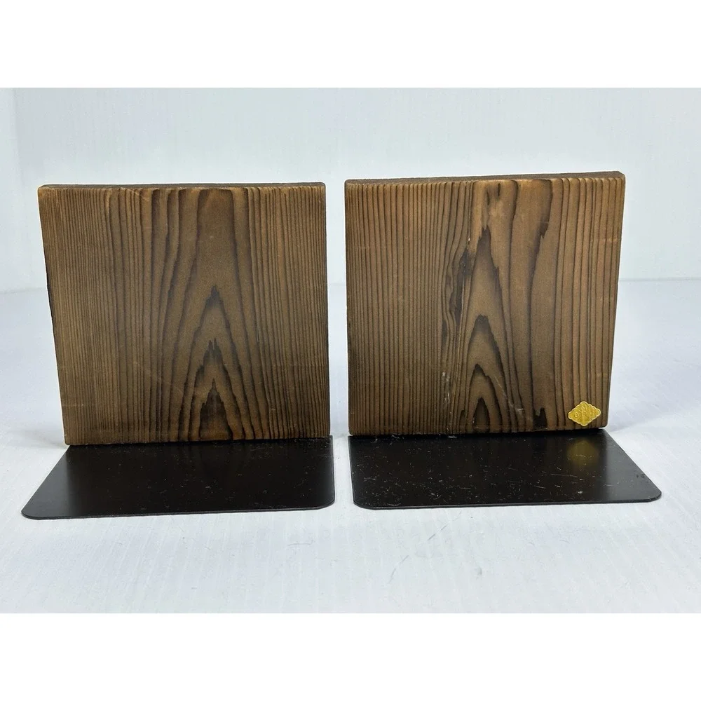 Vintage 1970s OMC Japan Carved Wood Cat Bookends Cryptomeria Japan Set Of 2